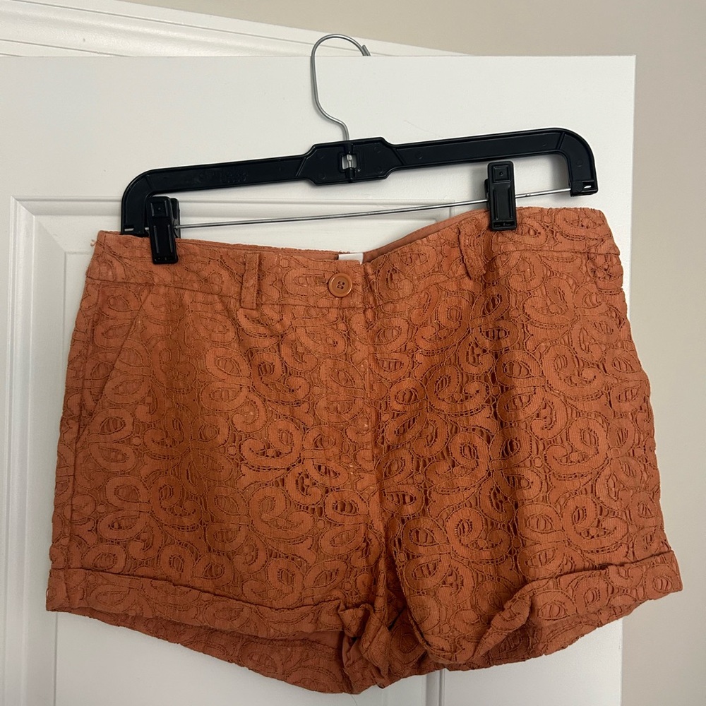 Forever 21 High Waist Lace Shorts in Rust